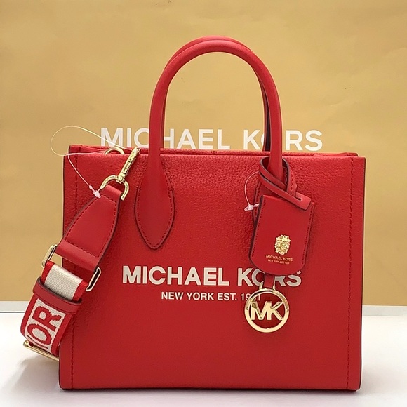 MICHAEL KORS MIRELLA SMALL SHOPPER TOP ZIP XBODY BRIGHT RED COLOR - Picture 2 of 16